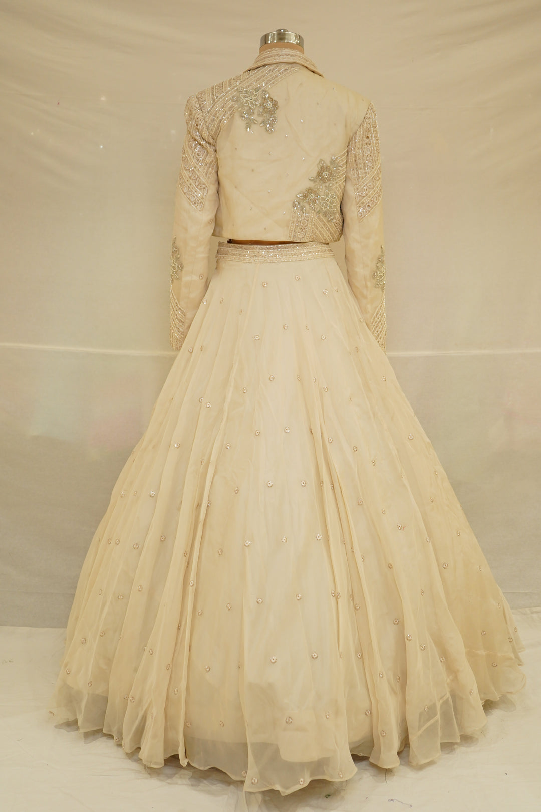 Ivory Indo-Western Lehenga Set with Embroidered Jacket & Contemporary Corset Blouse