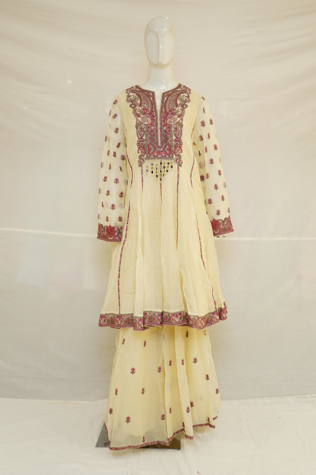 Pastel Yellow Embroidered Sharara Set with Heritage Motif Kurta