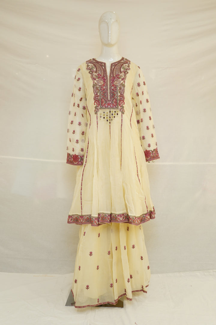 Pastel Yellow Embroidered Sharara Set with Heritage Motif Kurta