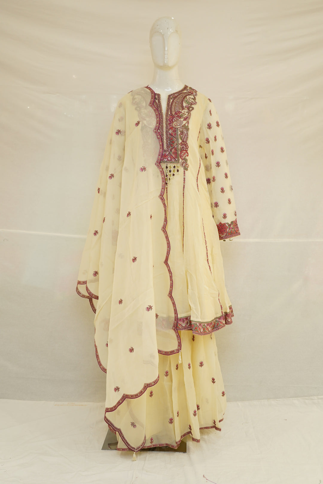 Pastel Yellow Embroidered Sharara Set with Heritage Motif Kurta
