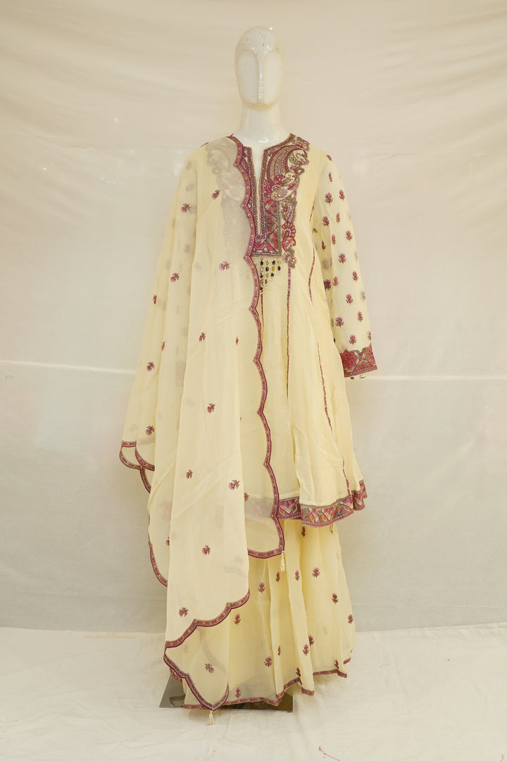 Pastel Yellow Embroidered Sharara Set with Heritage Motif Kurta