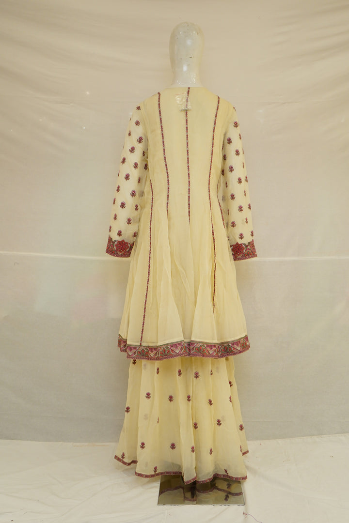 Pastel Yellow Embroidered Sharara Set with Heritage Motif Kurta