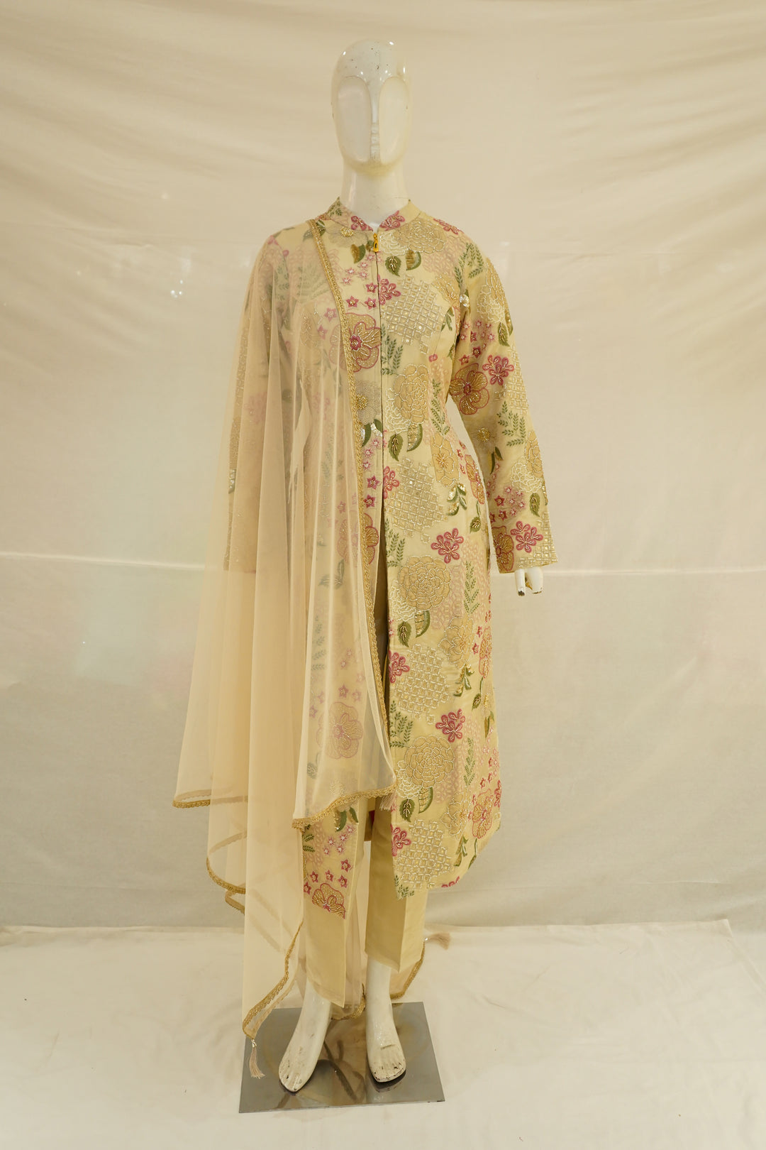 Blush Ivory Floral Embroidered Straight Suit SetBlush Ivory Floral Embroidered Straight Suit Set
