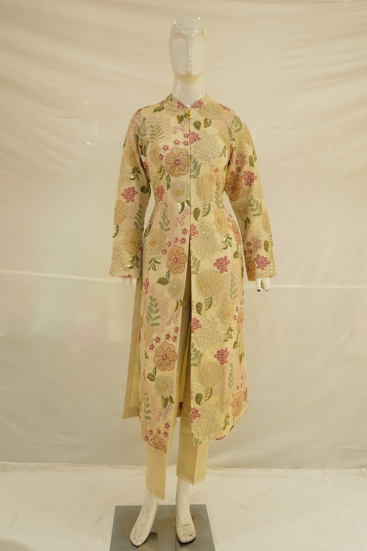 Blush Ivory Floral Embroidered Straight Suit SetBlush Ivory Floral Embroidered Straight Suit Set