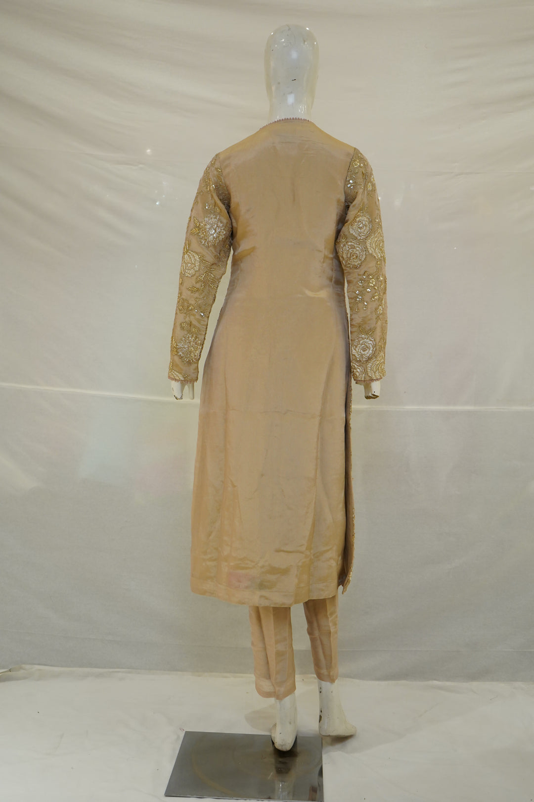 Champagne Gold Floral Embroidered Straight Suit Set