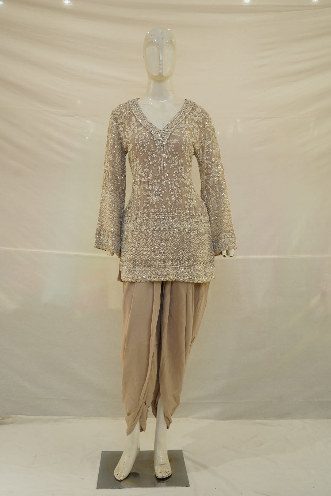 Taupe Beige Heavily Embroidered Patiala Suit Set
