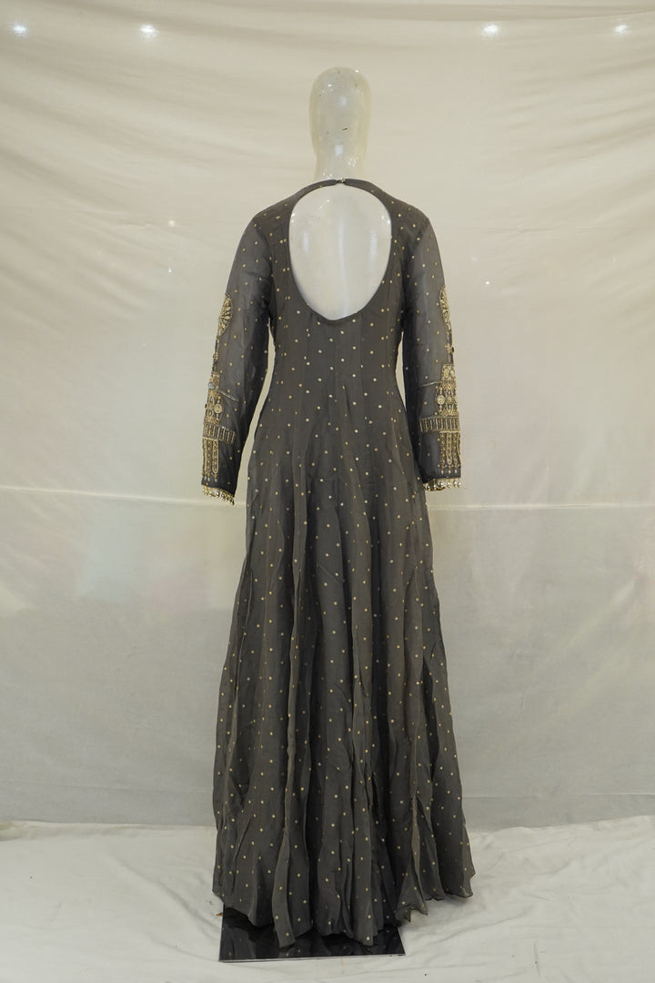 Charcoal Black Embellished Anarkali Set with Contrast Dupatta