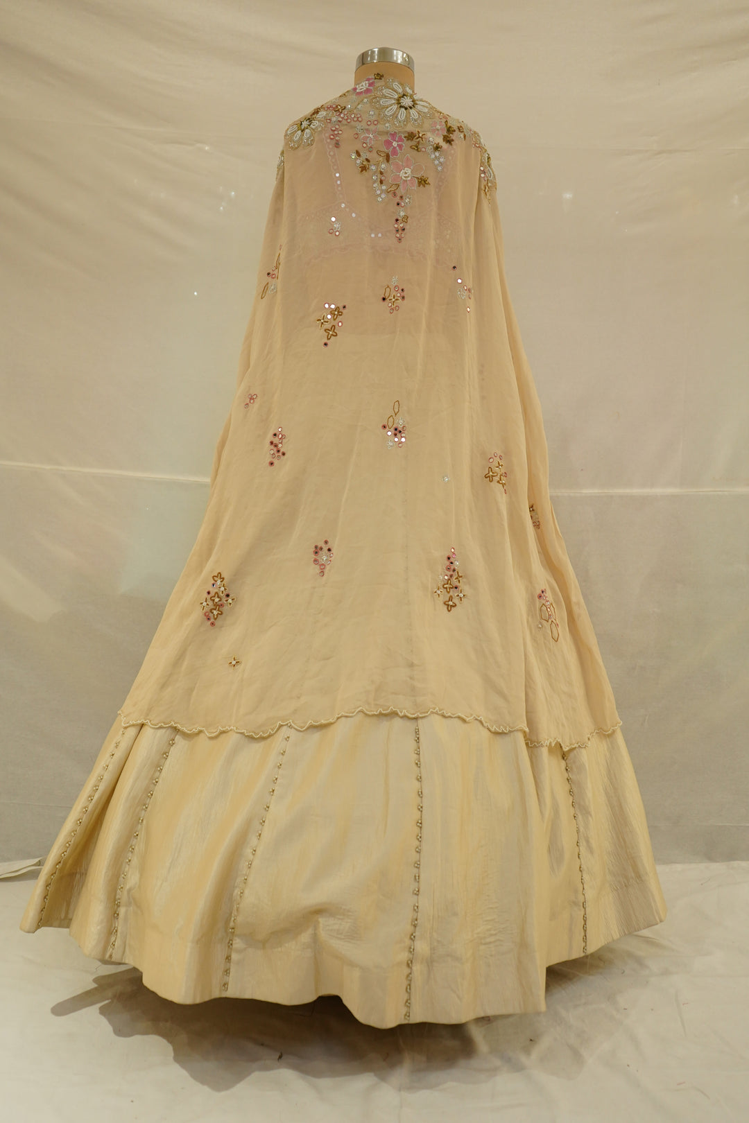 Ivory Floral Embroidered Lehenga Set with Statement Dupatta