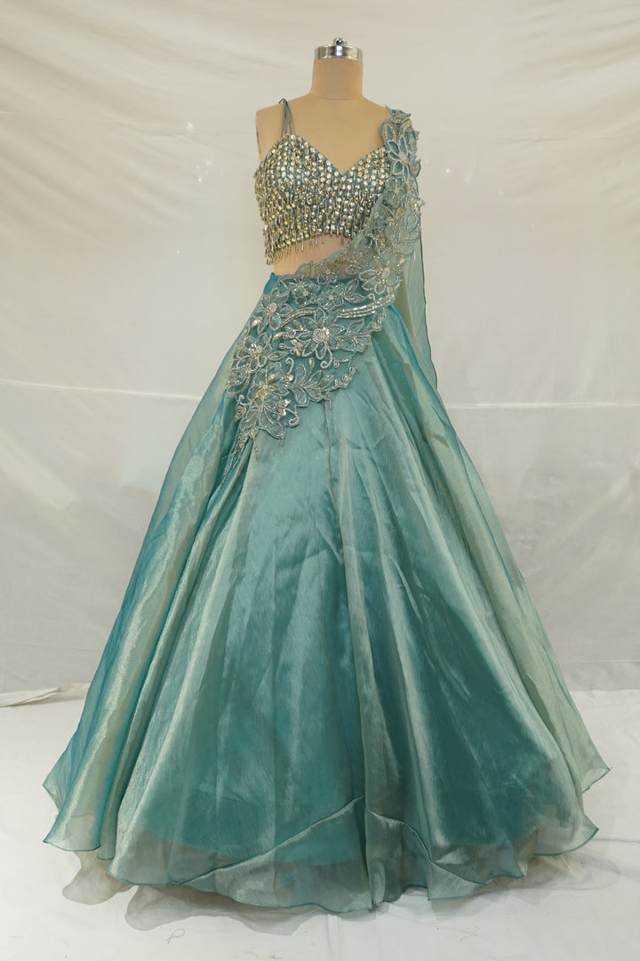 Sea Mist Crystal Embellished Designer Lehenga Set