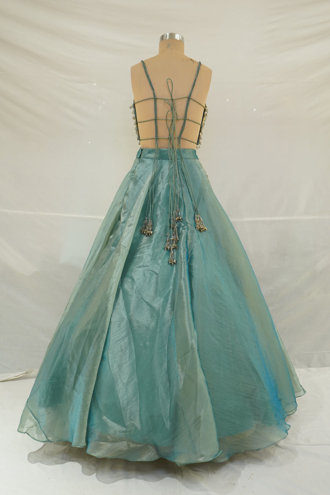 Sea Mist Crystal Embellished Designer Lehenga Set