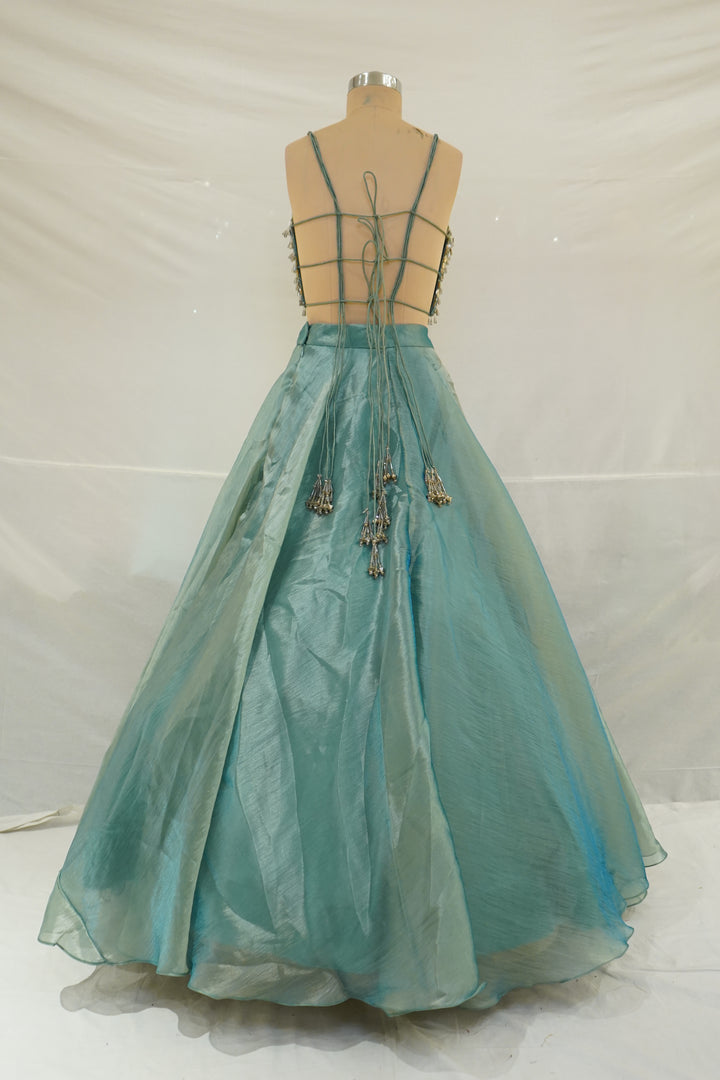 Sea Mist Crystal Embellished Designer Lehenga Set