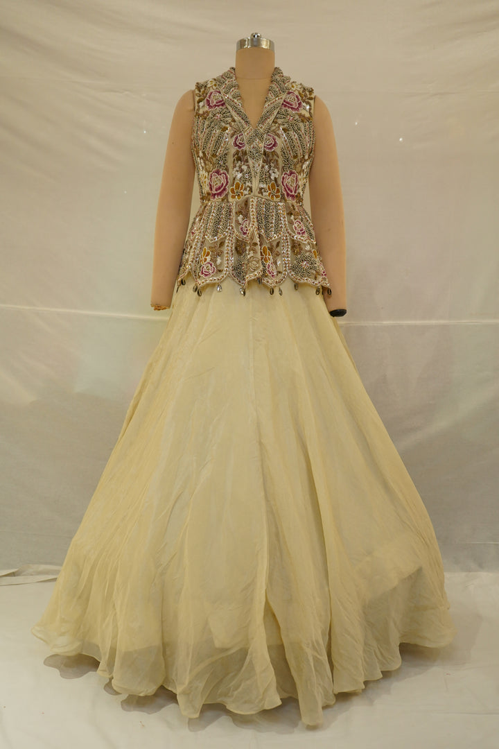 Ivory Floral Embroidered Designer Lehenga Set