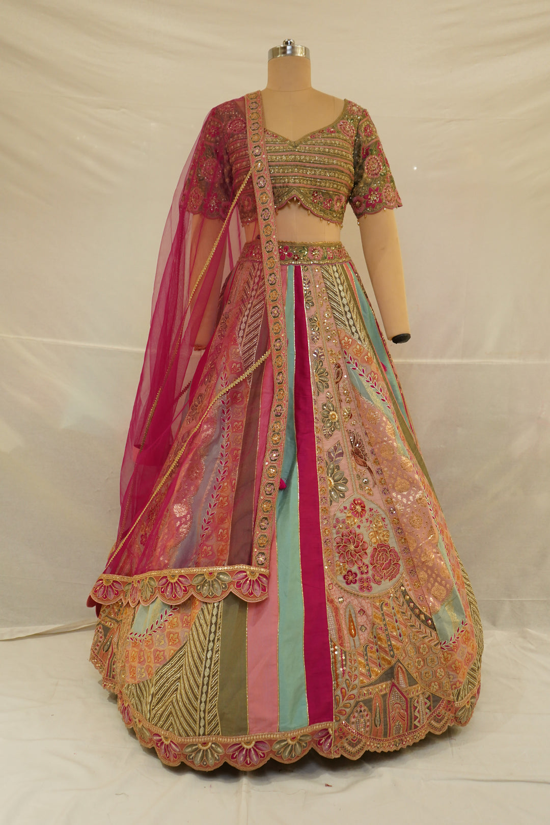 Pastel Heritage Panel Embroidered Designer Lehenga Set