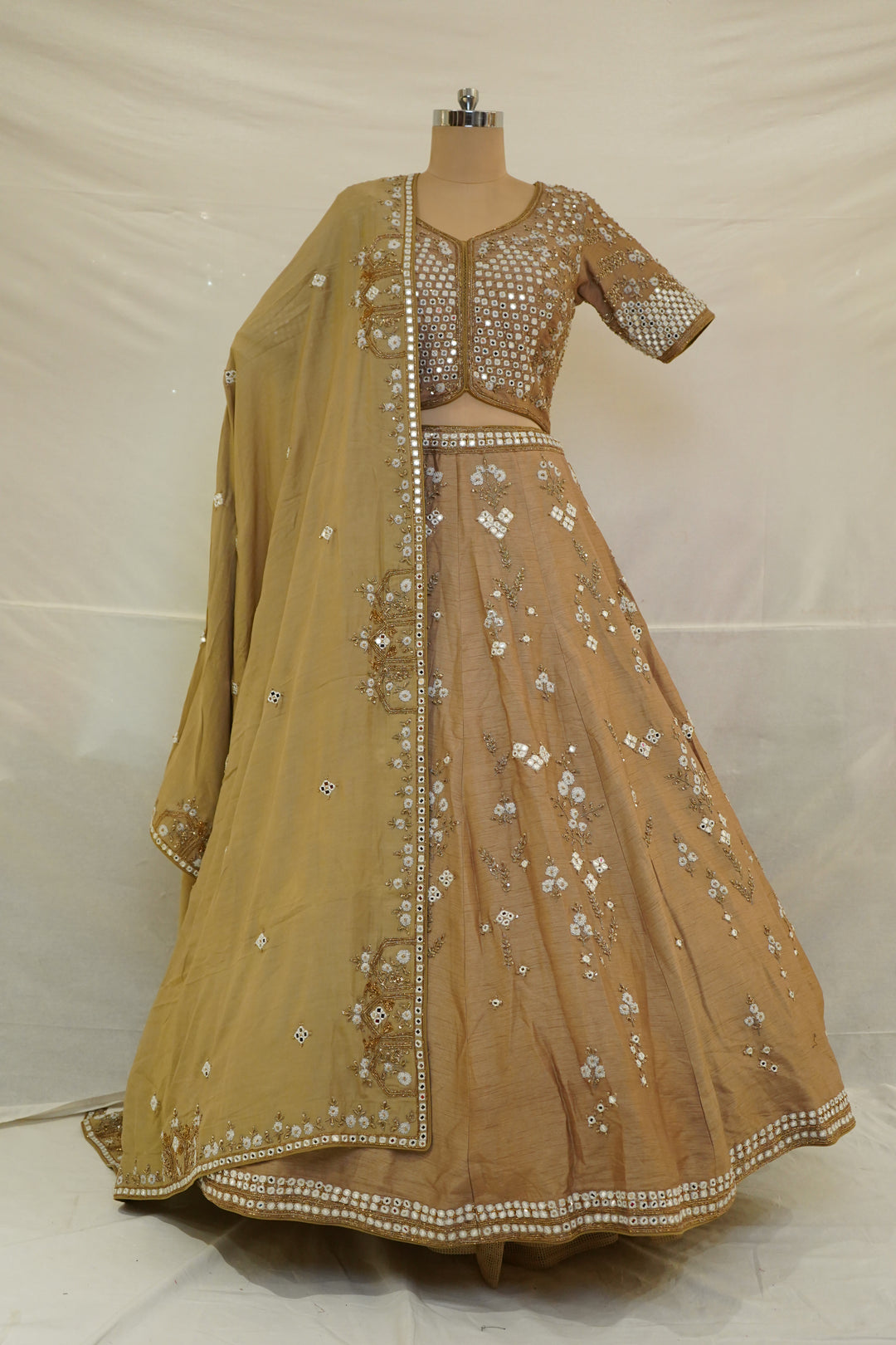 Champagne Gold Mirror Embellished Designer Lehenga Set