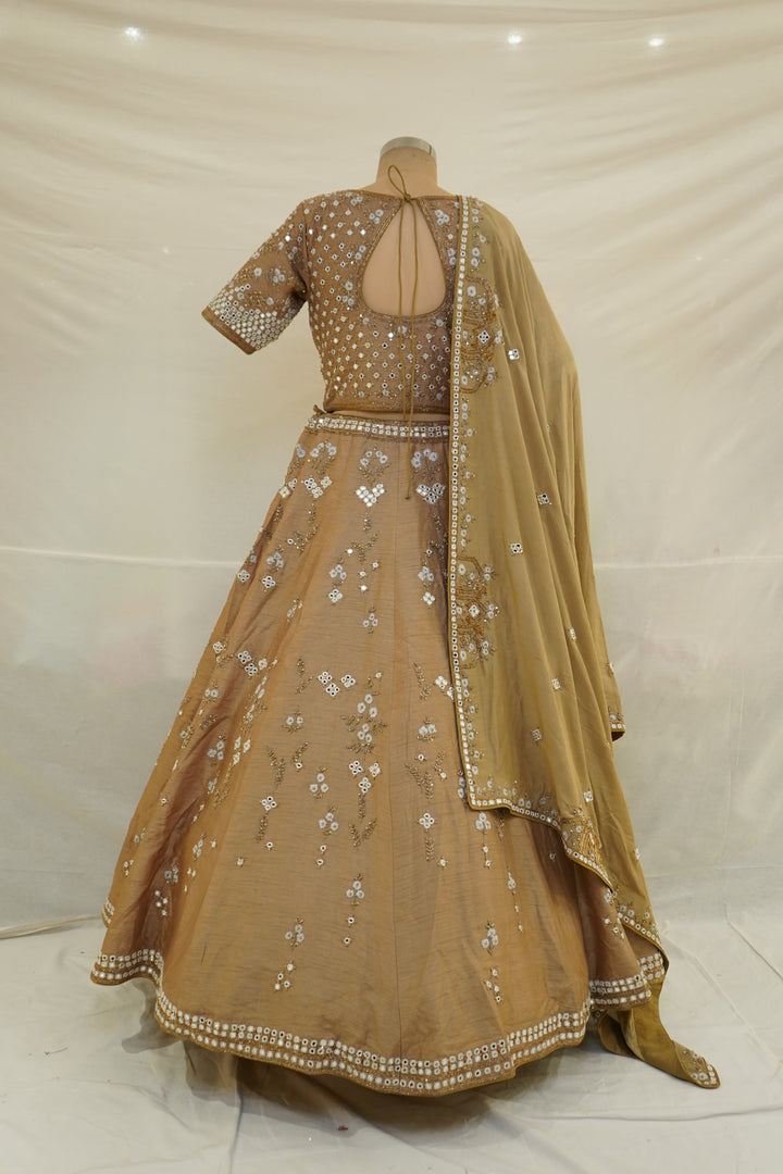 Champagne Gold Mirror Embellished Designer Lehenga Set
