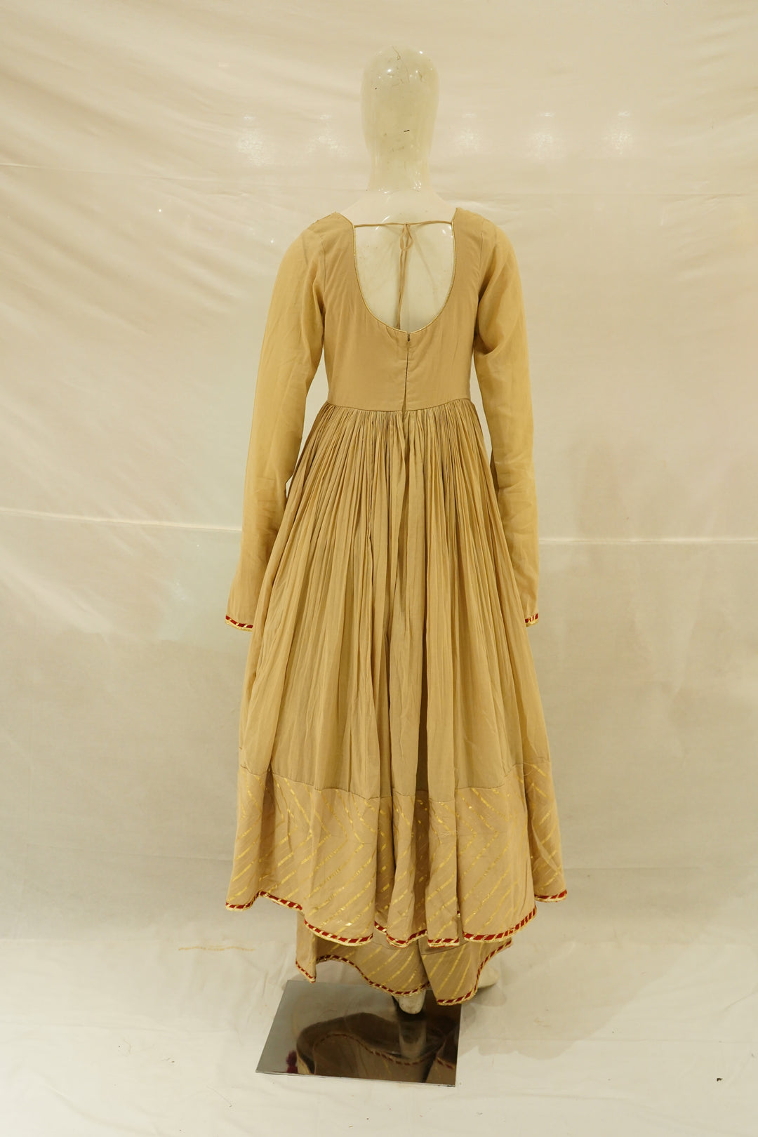 Beige Embroidered Anarkali Suit Set with Tassel Dupatta