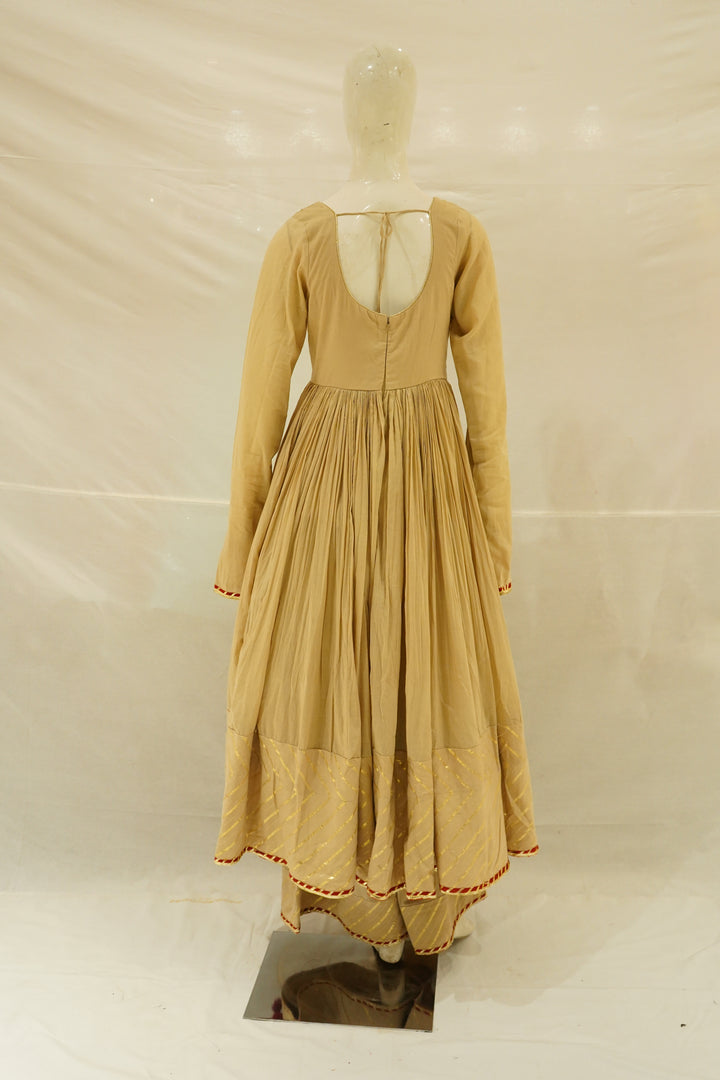 Beige Embroidered Anarkali Suit Set with Tassel Dupatta