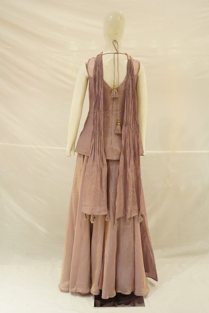 Dusty Rose Embellished Sharara Set with Embroidered Jacket