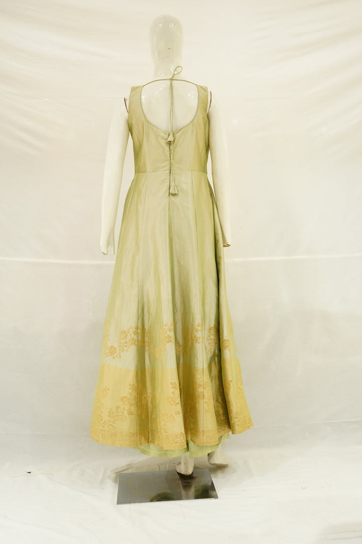 Pastel Pistachio Green Anarkali Set with Woven Dupatta