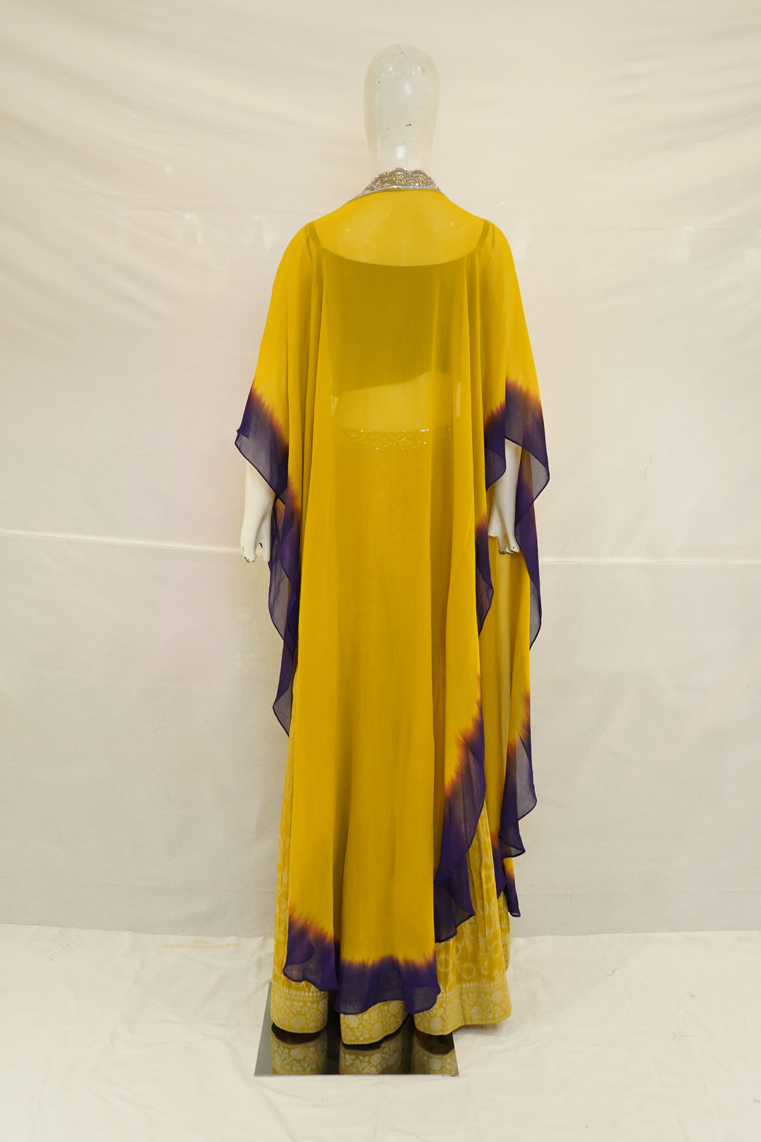 Mustard Yellow Printed Sharara Set with Embellished Cape Dupatta