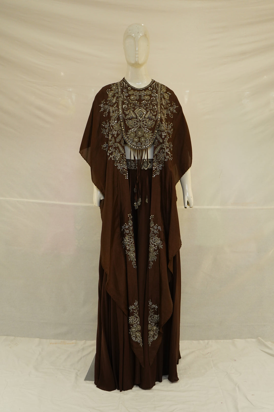 Espresso Brown Embellished Cape Sharara Set