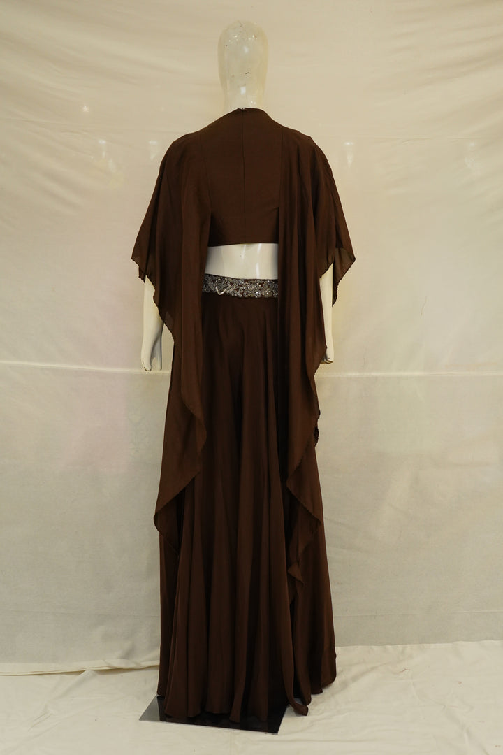 Espresso Brown Embellished Cape Sharara Set