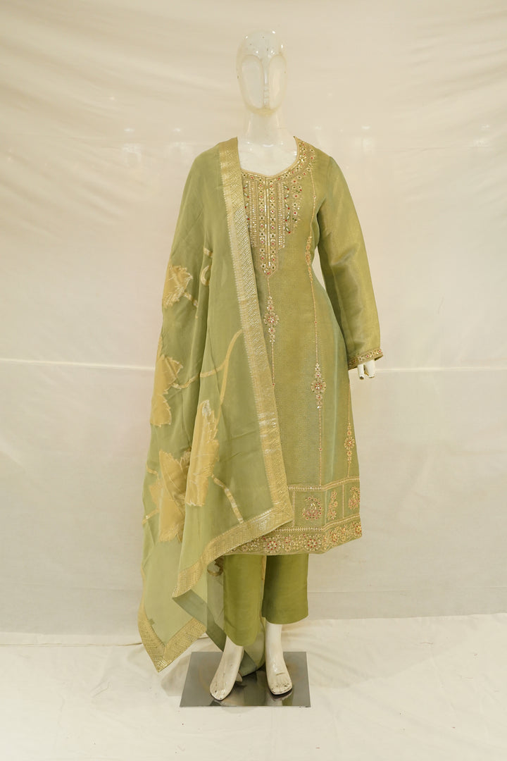 Sage Green Embroidered Straight Kurta Set with Dupatta