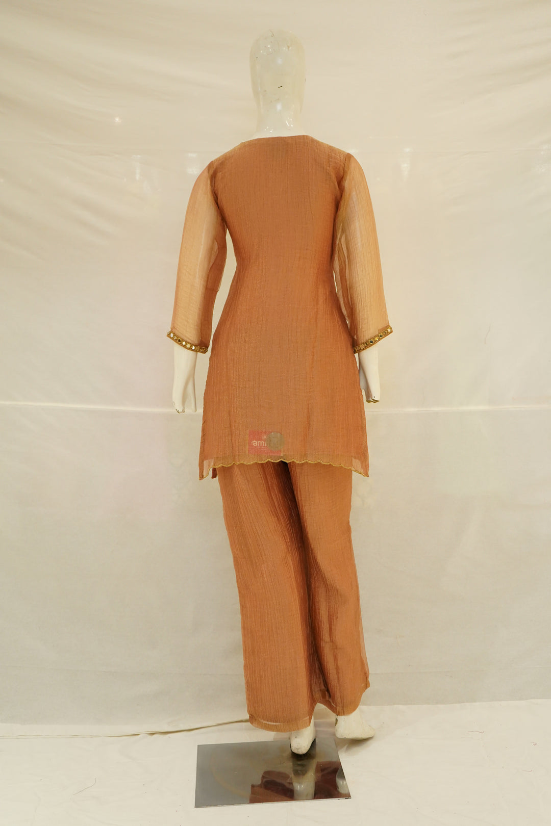 Rust Orange Mirror Work Kurta Palazzo Set