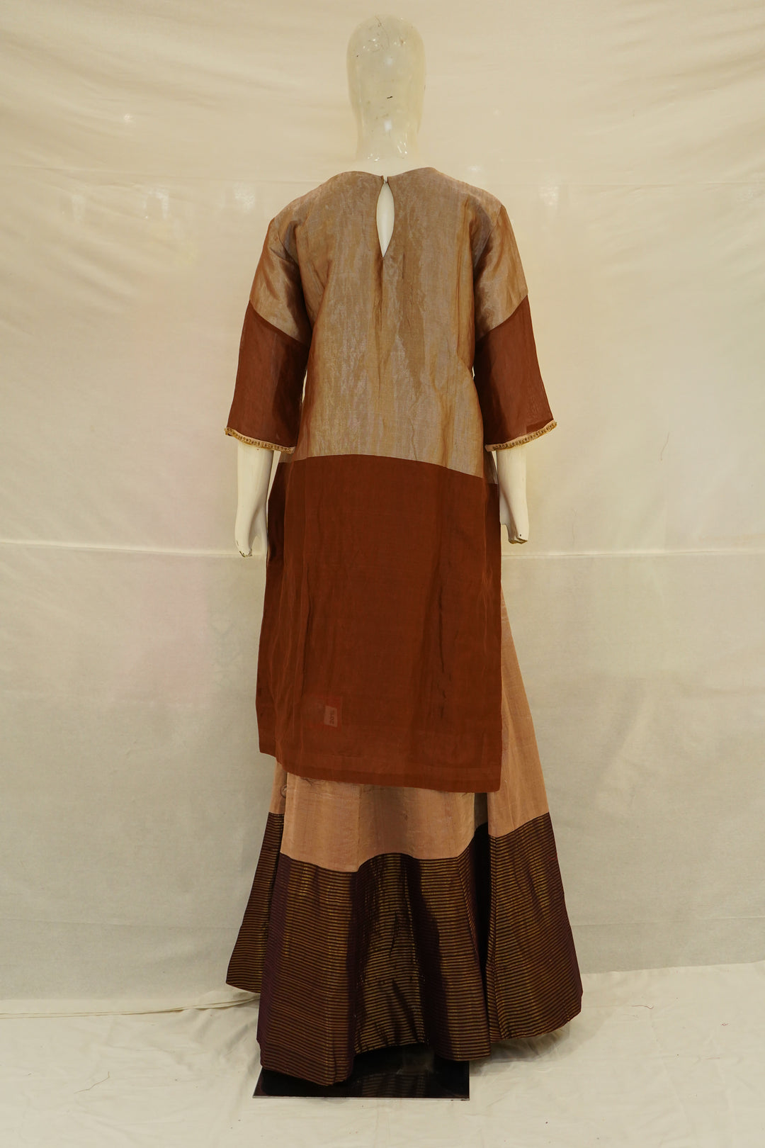 Rust Brown Colourblock Kurta with Striped Palazzo Set