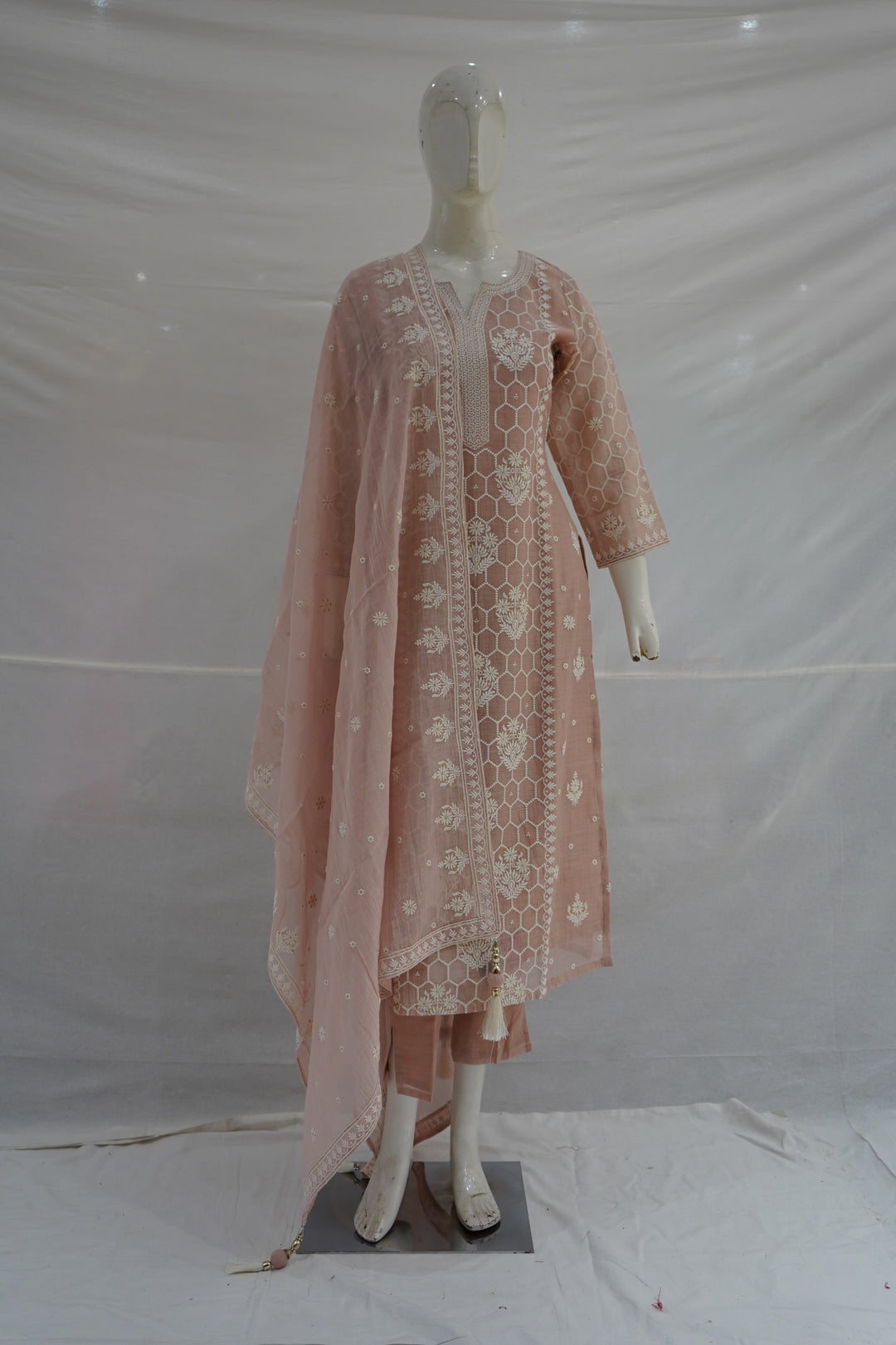 Blush Pink Embroidered Straight Kurta Set with Dupatta