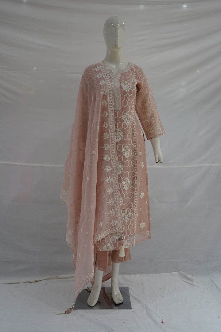 Blush Pink Embroidered Straight Kurta Set with Dupatta