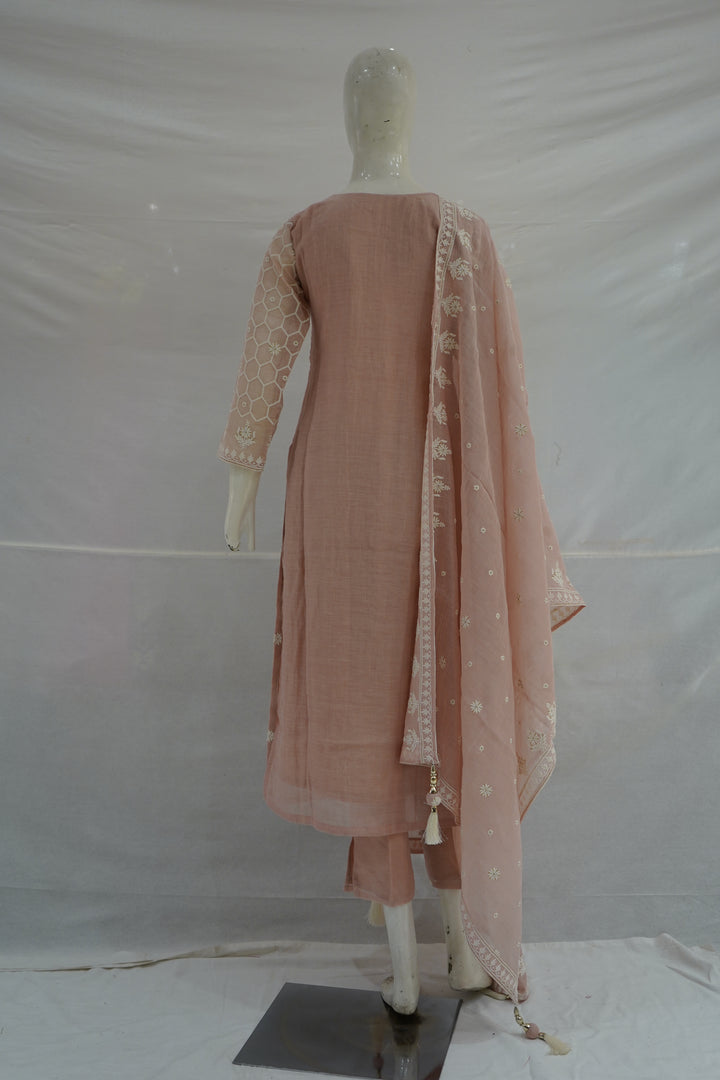 Blush Pink Embroidered Straight Kurta Set with Dupatta