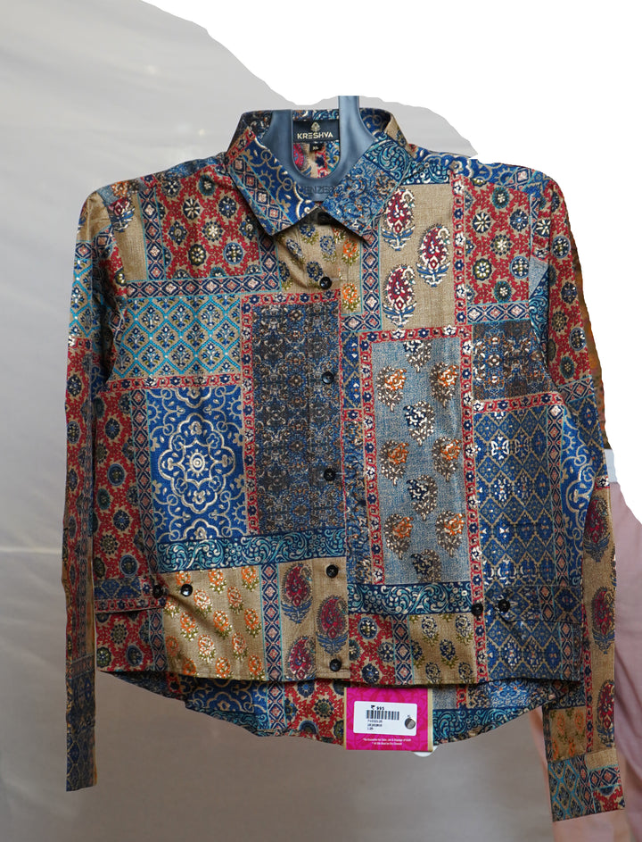 Boho Patchwork Printed Crop Shirt Top
