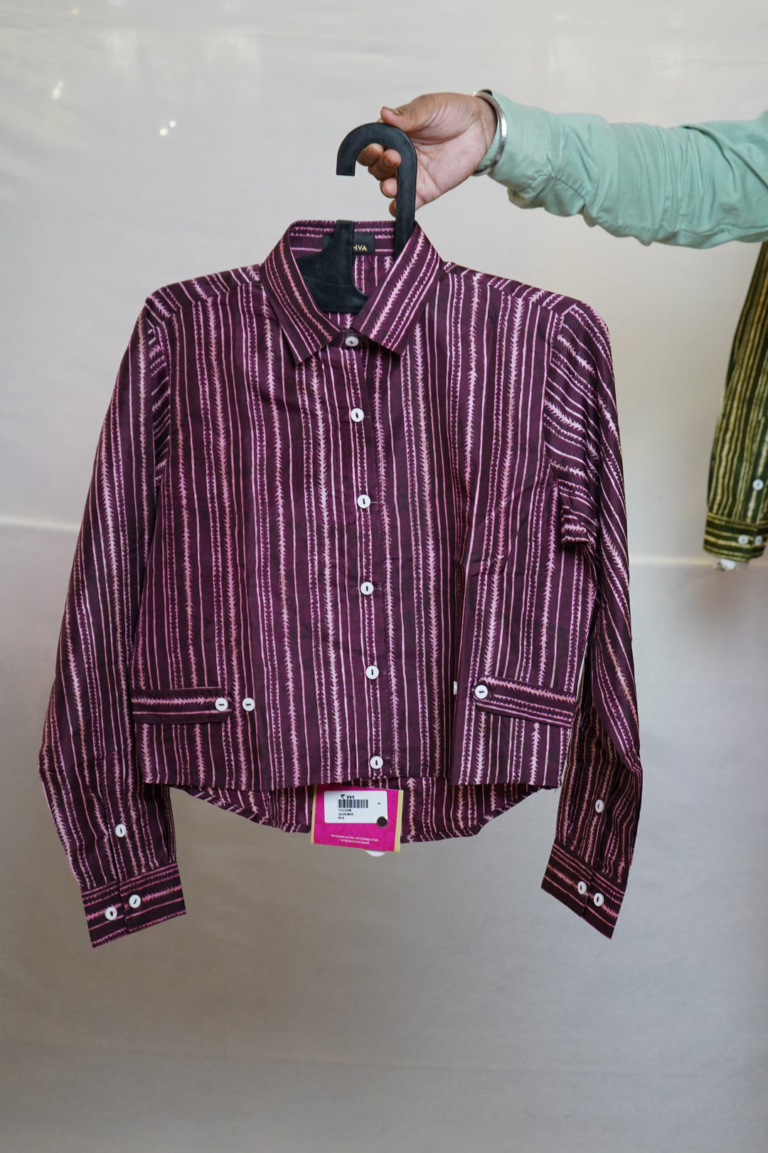 Wine Purple Striped Crop Shirt Top