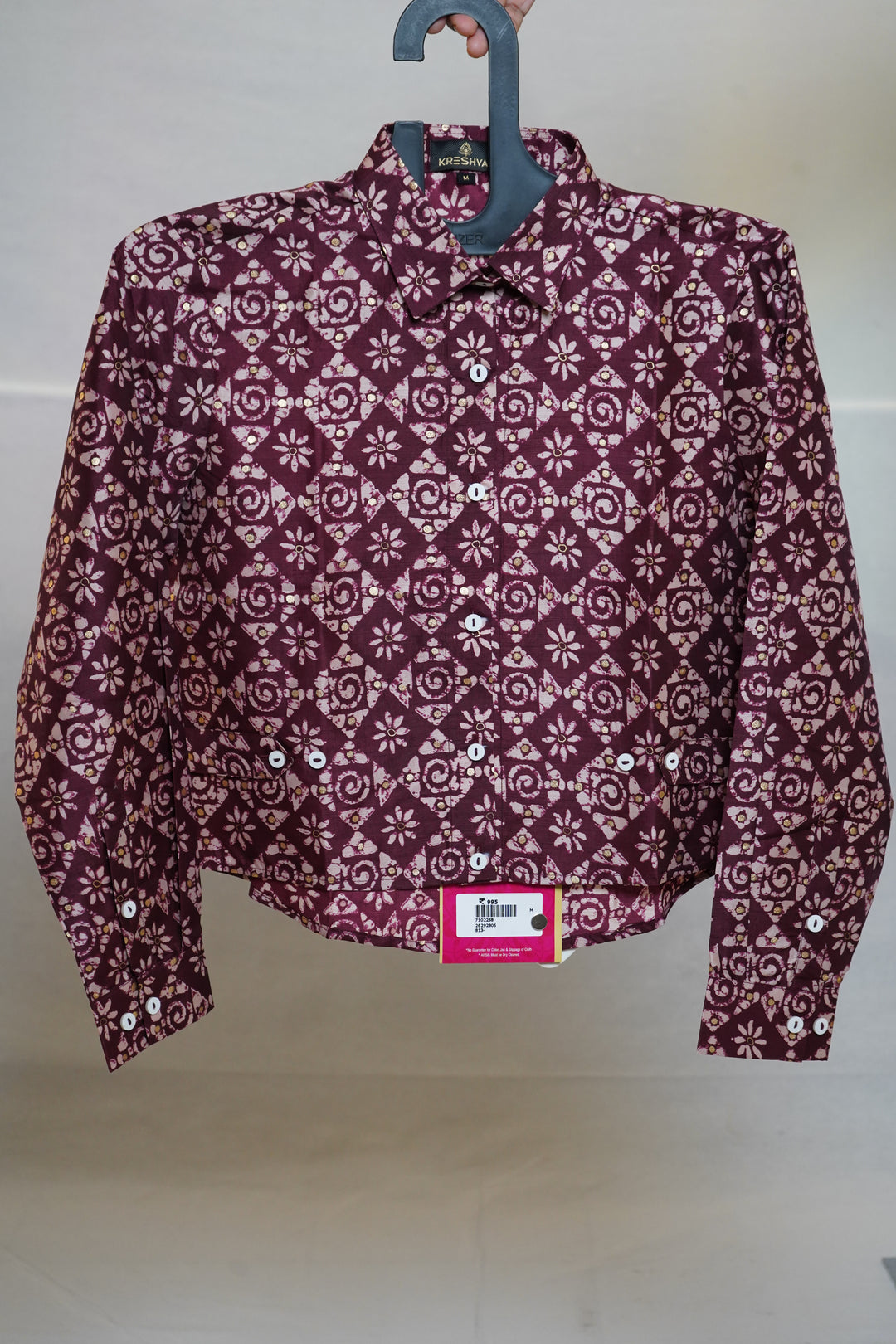 Wine Printed Crop Shirt Top