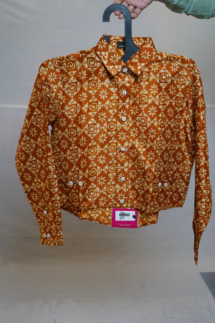 Rust Orange Ethnic Printed Crop Shirt Top