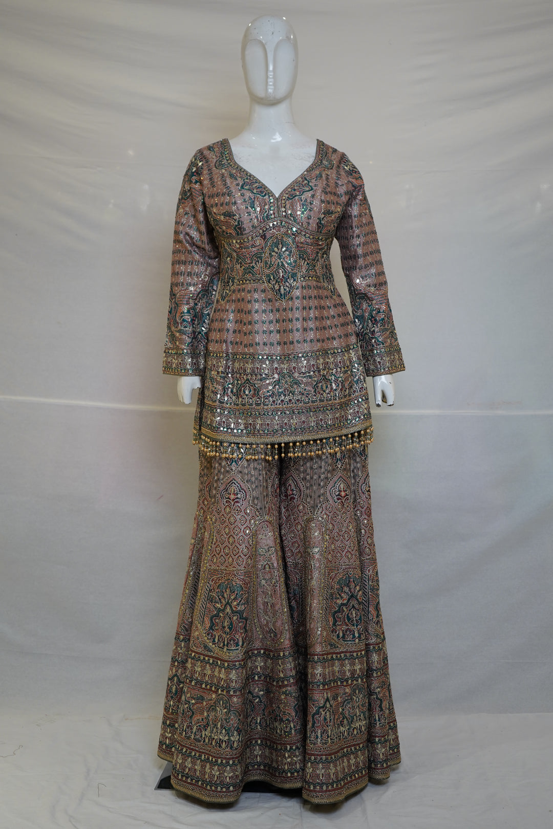 Dusty Mauve Heritage Printed Kurta with Flared Palazzo Set