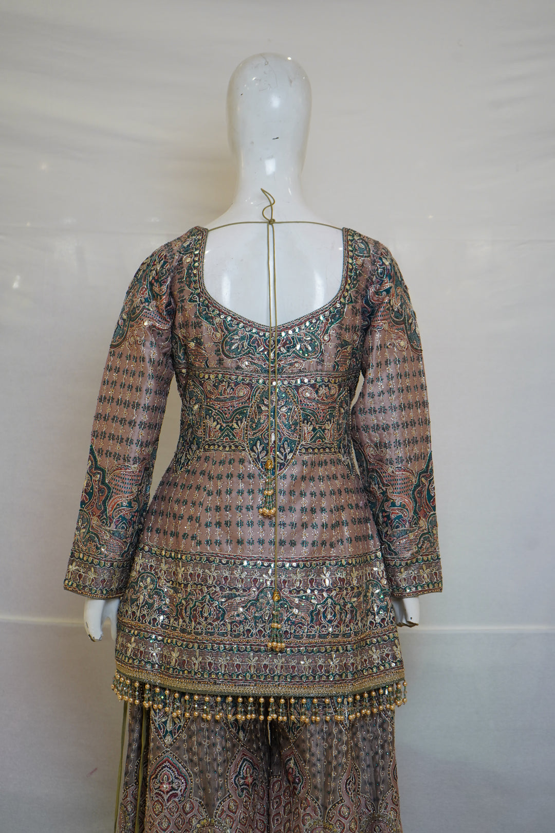 Dusty Mauve Heritage Printed Kurta with Flared Palazzo Set