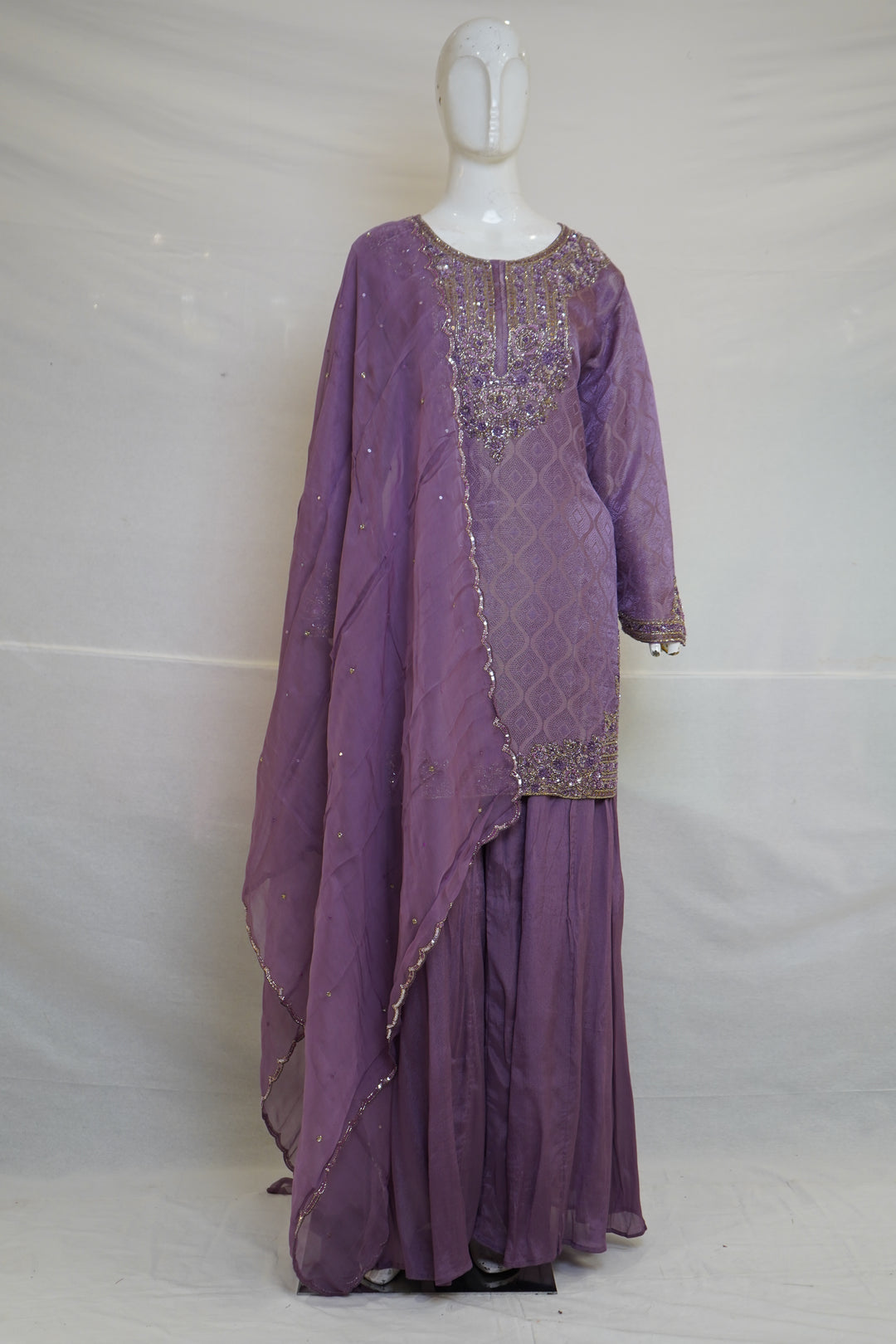 Blush Pink Embroidered Designer Kurta Sharara Set