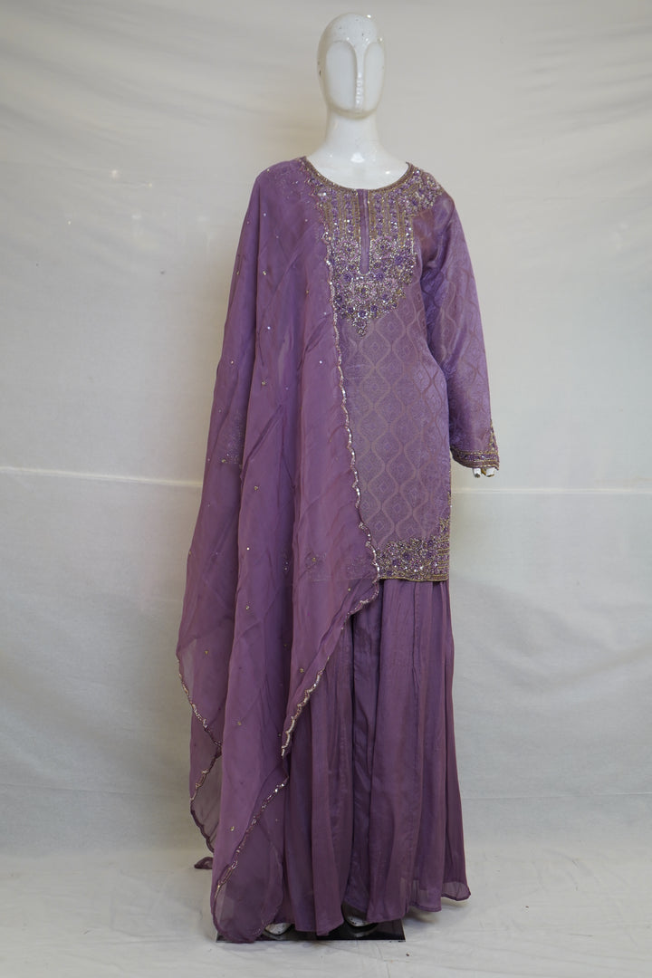 Blush Pink Embroidered Designer Kurta Sharara Set