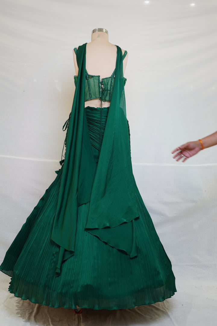 Emerald Green Designer Mermaid Lehenga Set with Embellished Crop Top