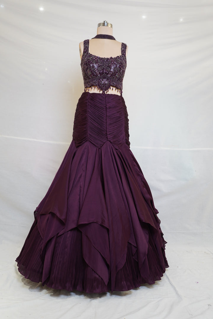 Wine Purple Designer Party Wear Mermaid Lehenga Set