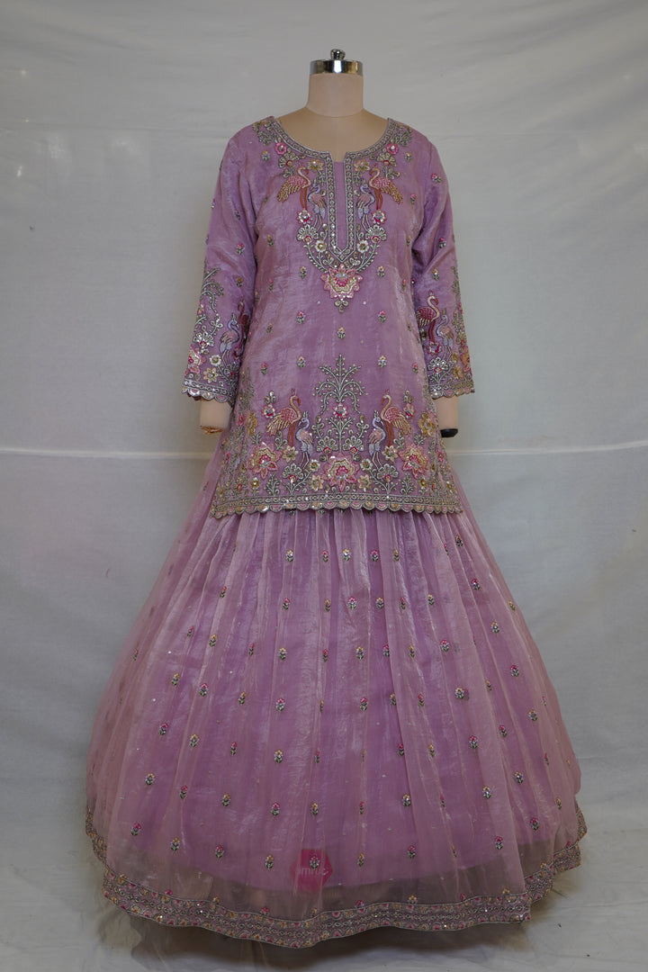 Lavender Designer Kurta Sharara Set with Embroidered Detailing