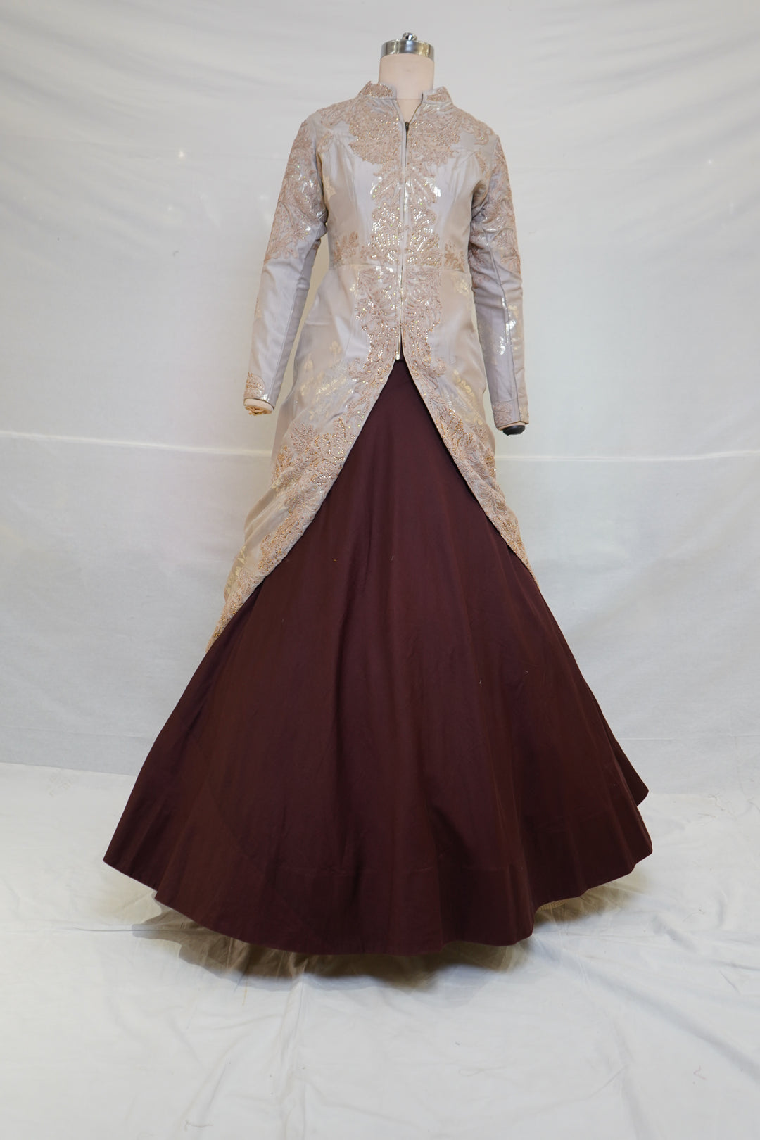 Beige & Brown Designer Indo-Western Party Wear Gown Set