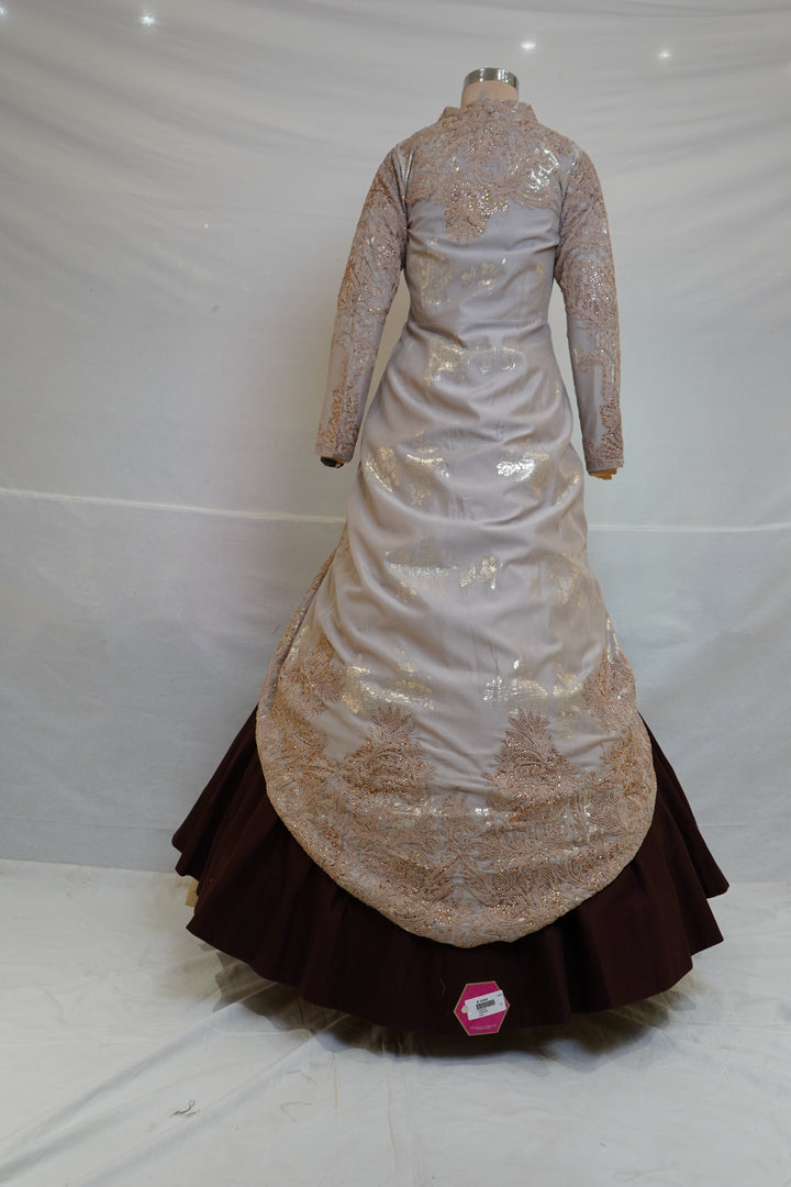 Beige & Brown Designer Indo-Western Party Wear Gown Set
