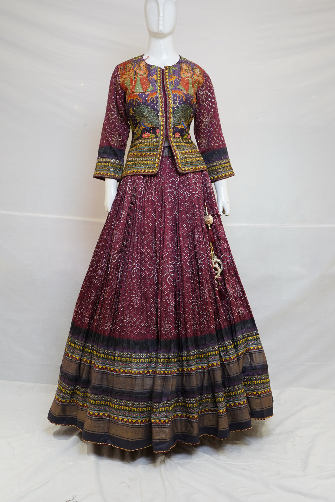 Wine Printed Designer Lehenga Set with Jacket