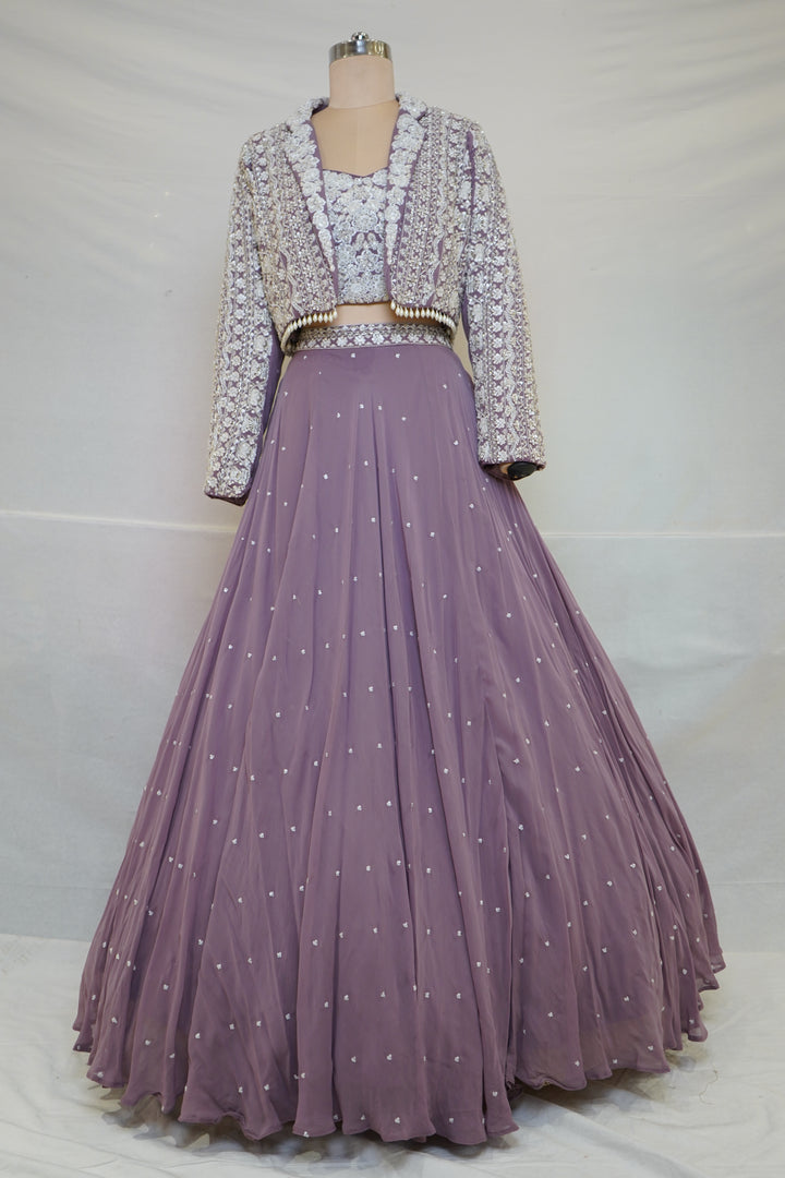 Dusty Lavender Designer Party Wear Lehenga Set with Jacket