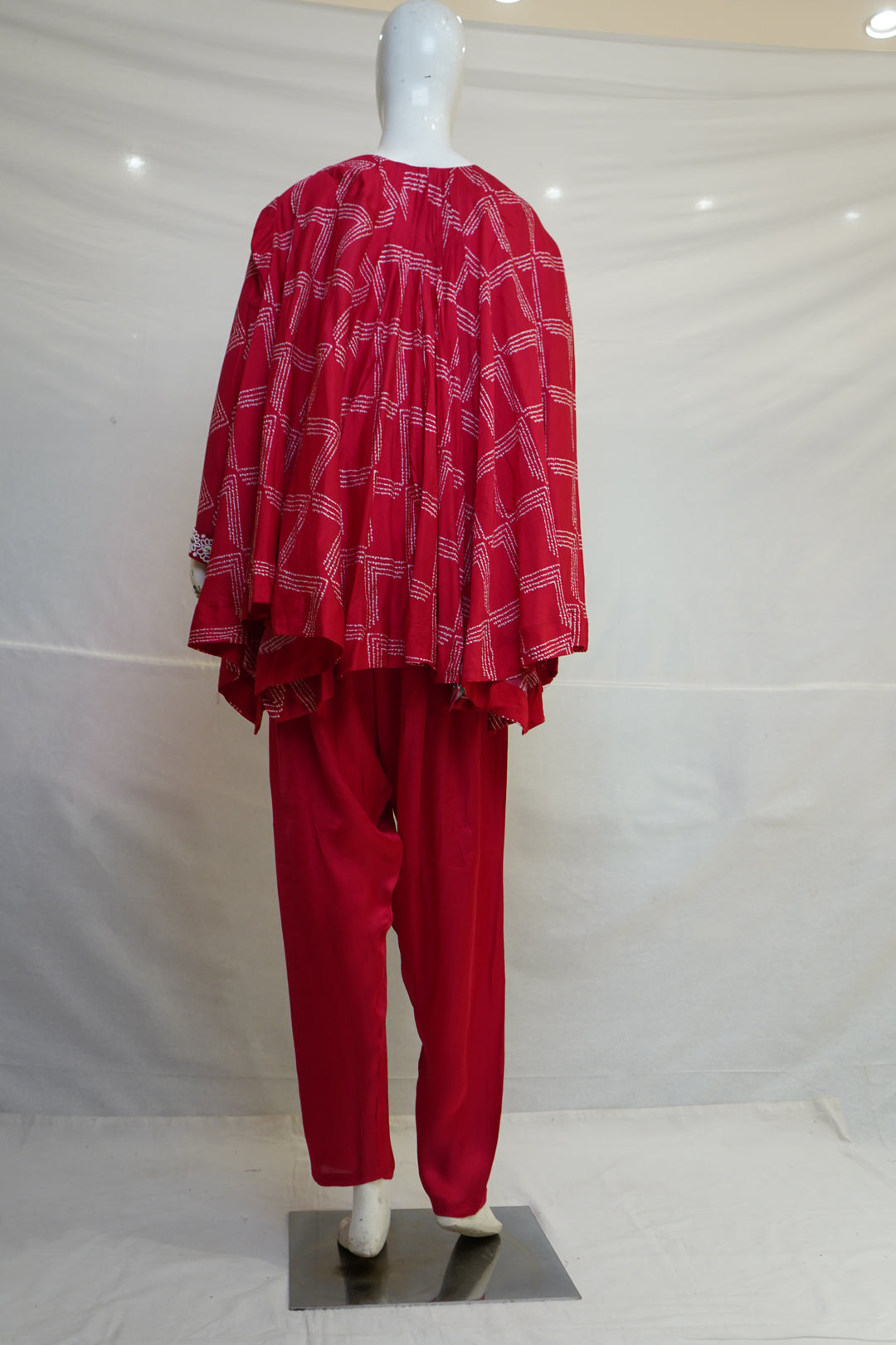 Red Embroidered Co-Ord Set with Asymmetrical Tunic