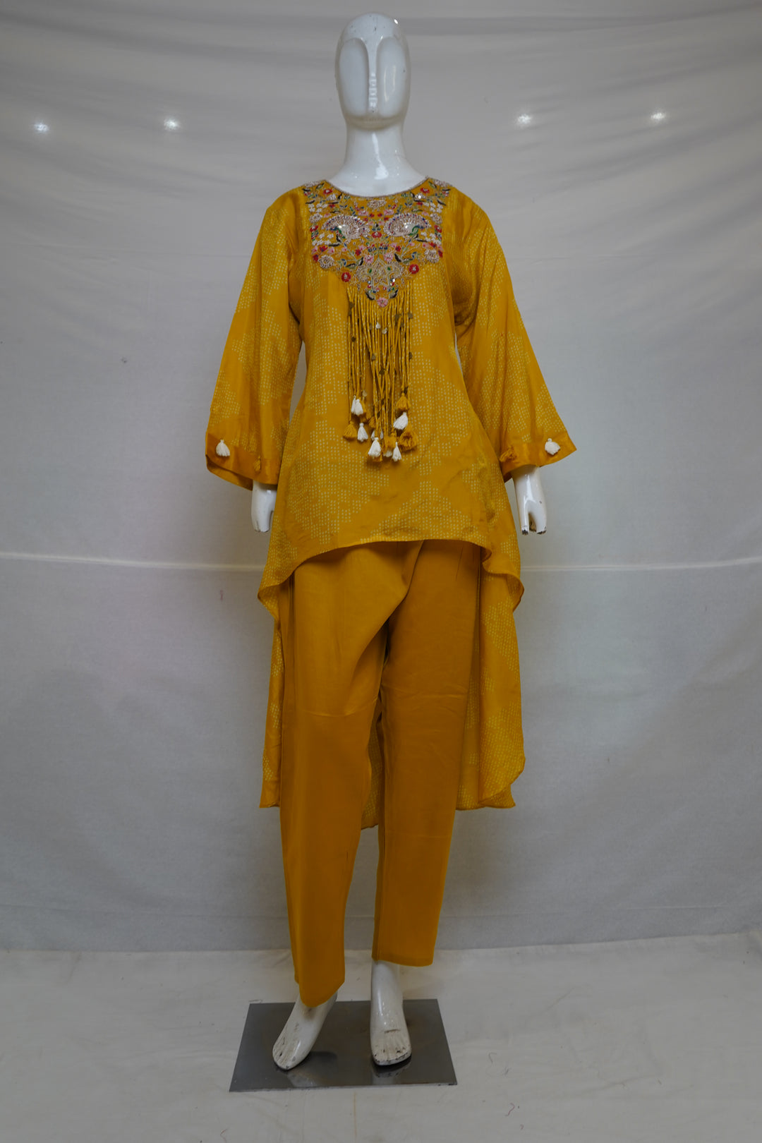 Mustard Yellow Embroidered Co-Ord Set with High-Low Tunic