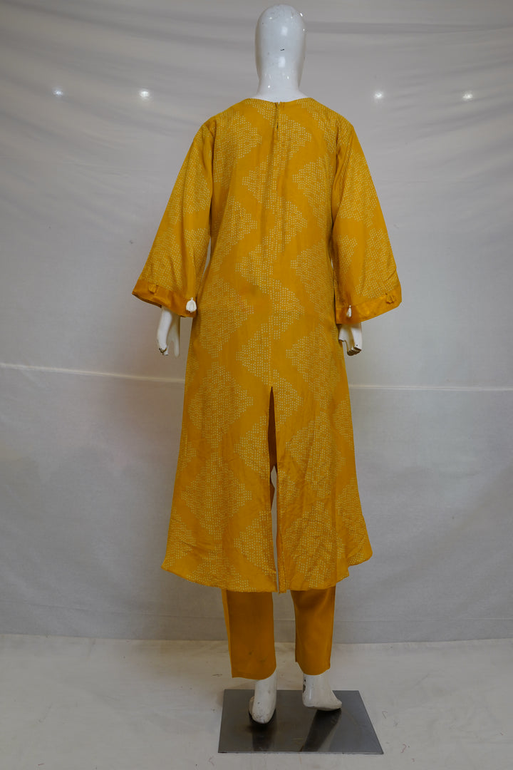 Mustard Yellow Embroidered Co-Ord Set with High-Low Tunic